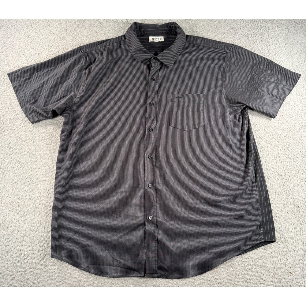 Tenore Everyday Oxford Shirt Mens 2XL Black Striped Pocket Cotton Stretch